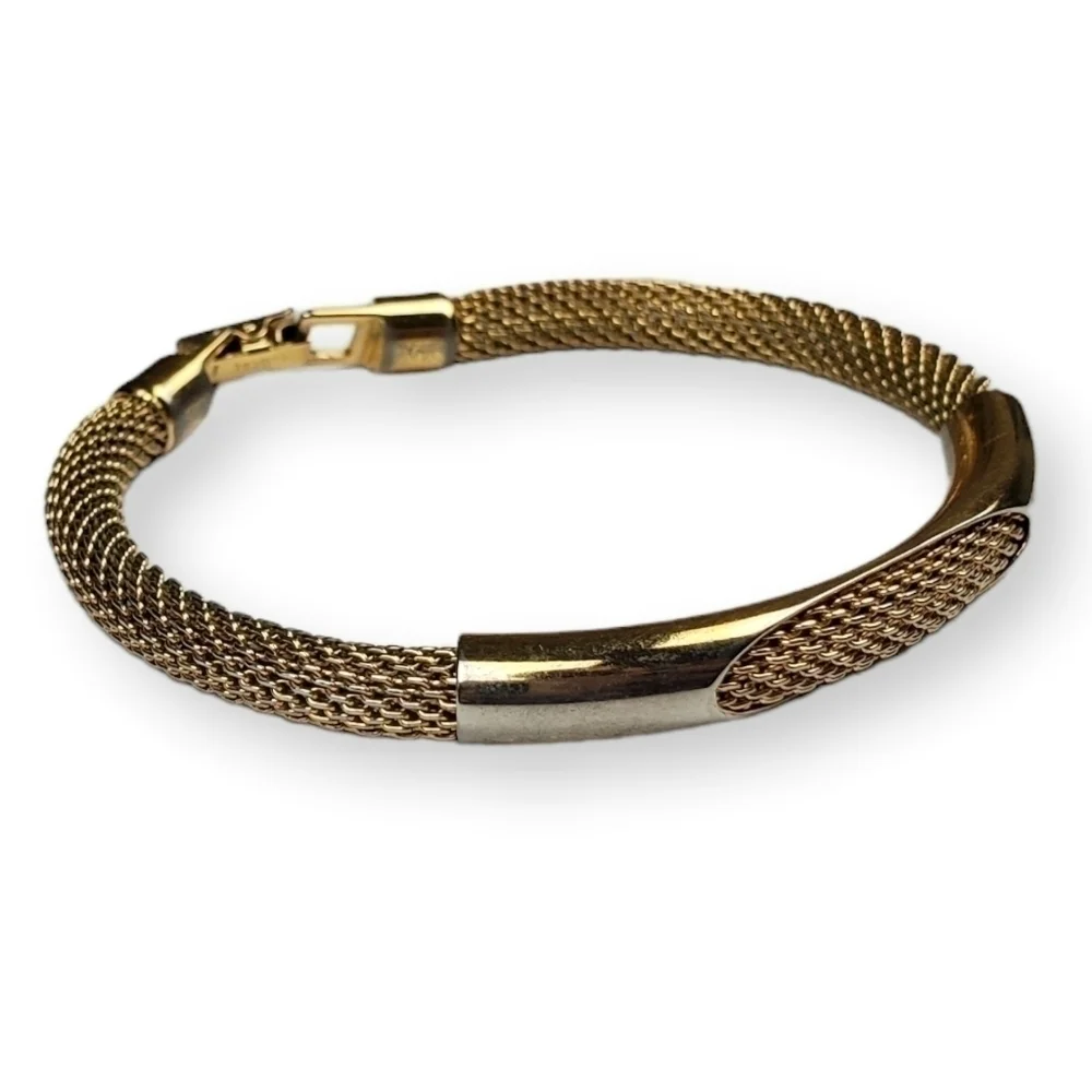 Vintage Chain Mesh Bracelet Avon 1979 Shimmering Cord Gold Plated 70s ~7